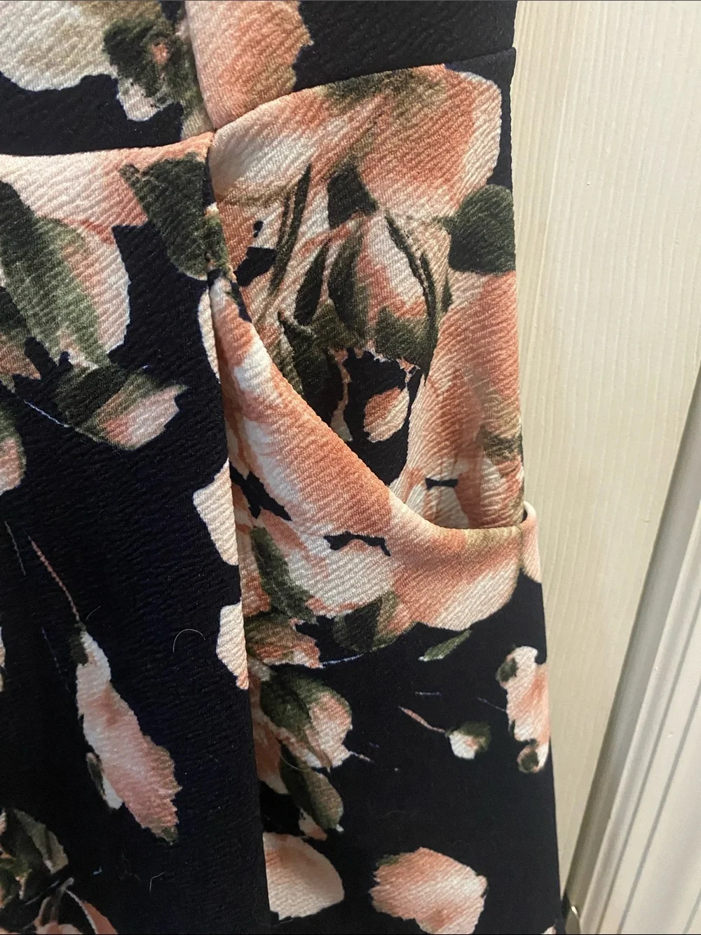 Girls Floral Fit-and-Flare Dress - Black with Peach Flowers